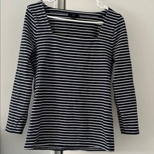 J. Crew Navy & White Striped Square-Neck Long Sleeve Top